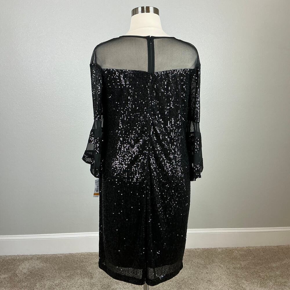 R&M Richards Black Cocktail Dress Sequined Long Sleeve Midi Shift Size 16W - Picture 7 of 13